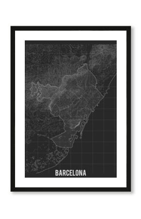 City map of Barcelona. Vector elevation map of town. Generated conceptual surface relief map. Detailed geographic elegant landscape scheme. Topographic outline poster.