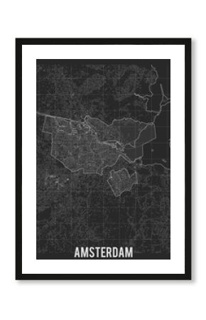 City map of Amsterdam. Vector elevation map of town. Generated conceptual surface relief map. Detailed geographic elegant landscape scheme. Topographic outline poster.