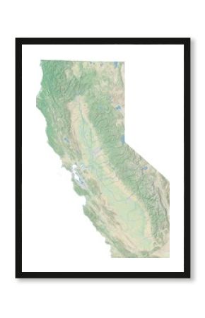 High resolution topographic map of northern California with land cover, rivers and shaded relief in 1:1.000.000 scale.  