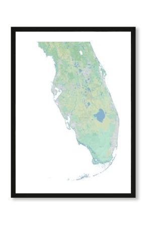 High resolution topographic map of southern Florida with land cover, rivers and shaded relief in 1:1.000.000 scale.  