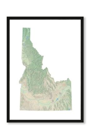 High resolution topographic map of Idaho with land cover, rivers and shaded relief in 1:1.000.000 scale.