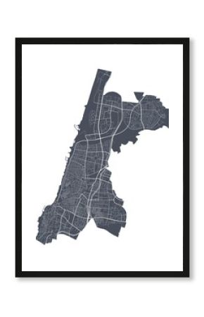 Tel Aviv-Yafo map. Detailed map of Tel Aviv-Yafo city poster with streets. Dark vector.