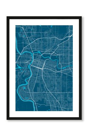 Detailed map of Sacramento city, linear print map. Cityscape panorama.