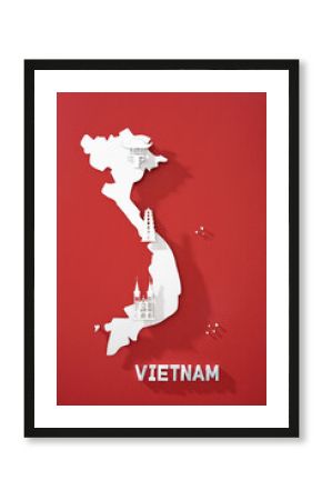 Vietnam map and Landmarks in travel and tourist attraction made from paper