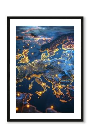 European union flag overlaying europe map with binary technology and cybersecurity background
