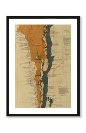 Chile & Argentina South America map with detailed place names and landscapes for historical use