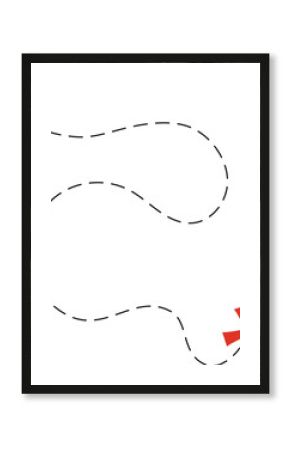 Treasure map element. A reddashed line and red X mark ink on the map, the treasure map with a dotted line, X marks the spot, dashed line to an X