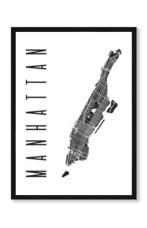 Manhattan map poster. New York city borough street map. Cityscape aria panorama.