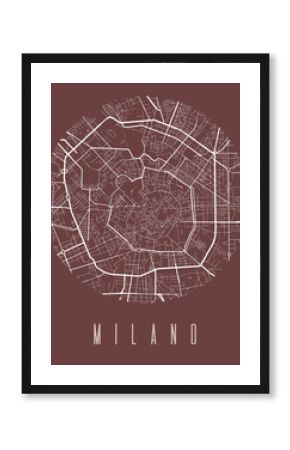 Milan map poster. Decorative design street map of Milan city, cityscape aria panorama.