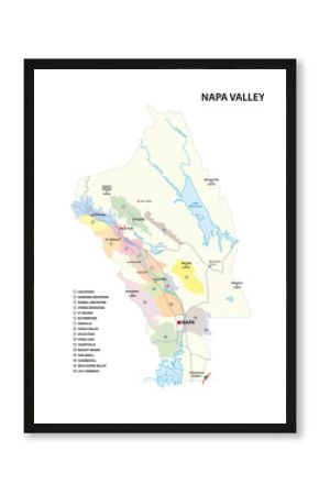 Vector map of wine growing regions in Californias Napa Valley District, United States