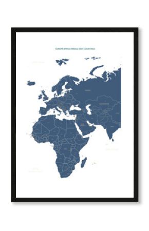 A detailed map of Europe-Africa. Europe-Africa map vector with country and capital name.