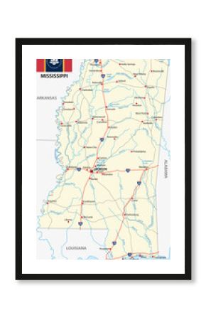 mississippi road map with new flag