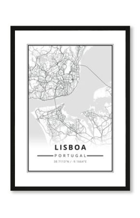 Street map art of Lisbon city in Portugal