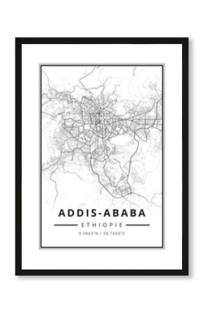 Street map art of Addis Ababa city in Ethiopia - Africa
