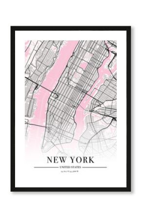 New York city map poster print. Detailed map of New York, Manhattan (United Stated). 