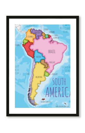 Political South America Map vector illustration with different colors for each country. Editable and clearly labeled layers.