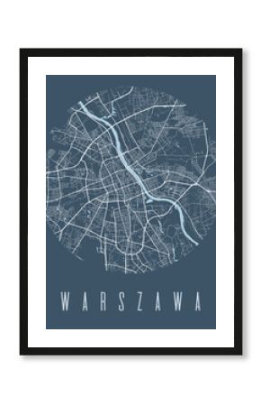 Warsaw city map circle poster. Round circular road aerial view, street map vector illustration. Cityscape area panorama.