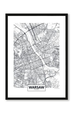 City map Warsaw, travel vector poster design