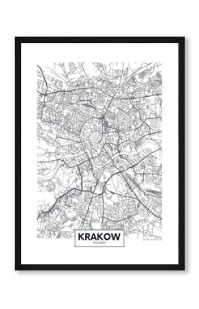 City map Krakow, travel vector poster design