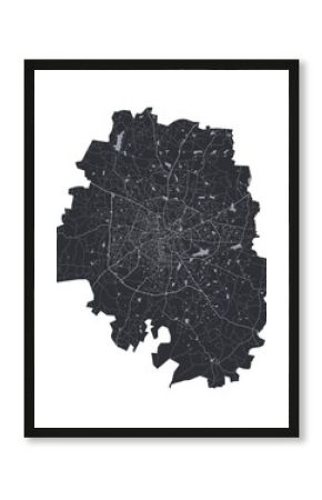 Bangalore map. Detailed black map of Bengaluru city poster with roads. Cityscape urban vector. Black land with white roads and avenues.