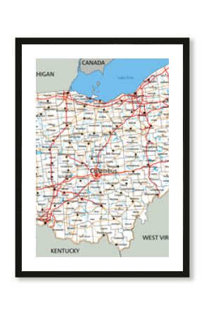 High detailed Ohio road map with labeling.