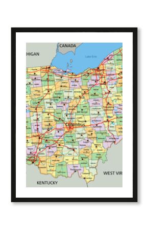 Ohio - Highly detailed editable political map with labeling.