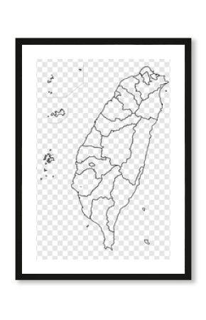 Blank map of Taiwan. High quality map Taiwan with provinces on transparent background for your web site design, logo, app, UI.  EPS10.