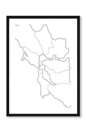 bay area county vector map with borders, sonoma, napa, solano, marin, san francisco, san mateo, alameda, contra costa, santa clara