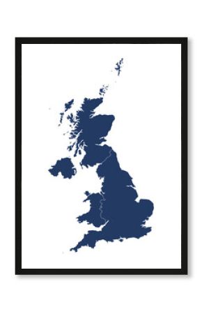 United Kingdom Regions map. Map of United Kingdom divided into England, Northern Ireland, Scotland and Wales countries.