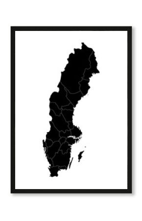 Map of Sweden. Sweden provinces map in black color