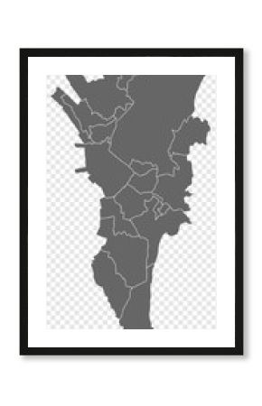 Blank map Metro Manila of Philippines. High quality map National Capital Region with districts on transparent background for your web site design, logo, app, UI.  Republic of the Philippines.  EPS10.