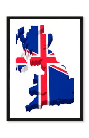 The map of the United Kingdom overlayed by the UK flag isolated on transparent background.