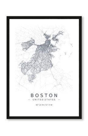 Boston minimalist map with highways and streets. Printable map for decoration