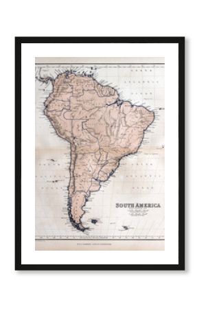 Old map of South America, 1870