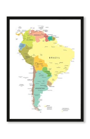 South America map - highly detailed vector illustration.