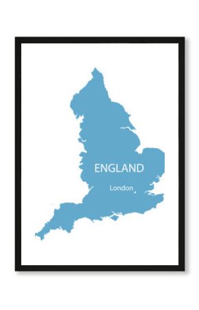 blue vector map of England with indication of London