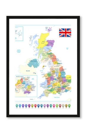 Detailed administrative map of the Great Britain with navigation