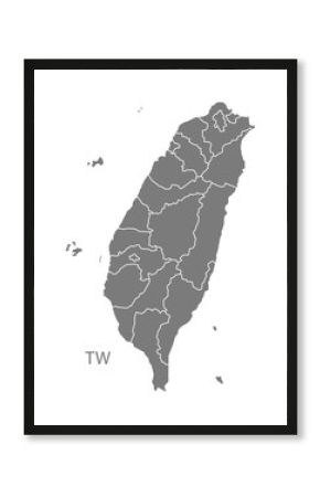 Taiwan Map with counties grey