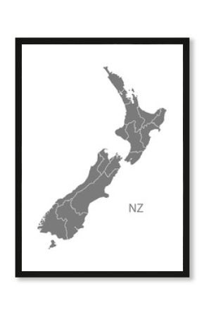 New Zealand Map with states grey