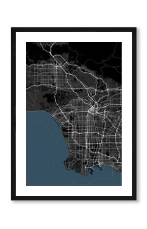 Black and white map of Los Angeles city. California Roads