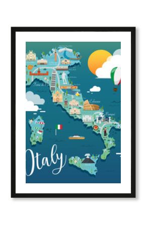 Italy map with attractive landmarks illustration.vector