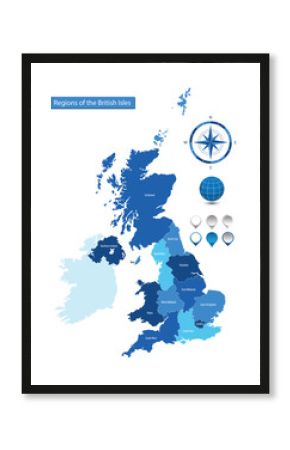 Wektorowa mapa regionów Wysp Brytyjskich