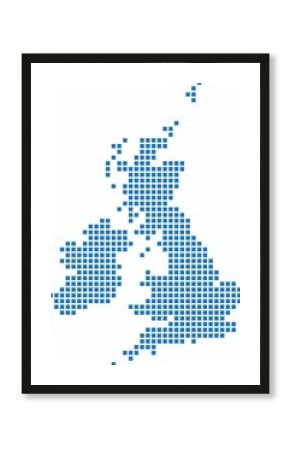 Blue square shape United Kingdom map on white background. Vector illustration.