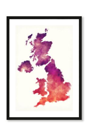 United Kingdom watercolor map in front of a white background