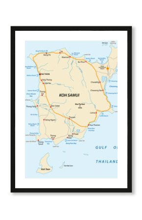 Koh Samui beach and road vector map