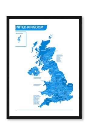 Szczegółowa mapa Wielkiej Brytanii z regionami lub stanami i miastami, stolicami. Rzeczywisty aktualny podział administracyjny Wielkiej Brytanii, Wielkiej Brytanii.