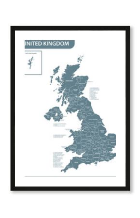 Szczegółowa mapa Wielkiej Brytanii z regionami lub stanami. Rzeczywisty aktualny podział administracyjny Wielkiej Brytanii, Wielkiej Brytanii.
