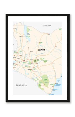 kenya road and national park vector map