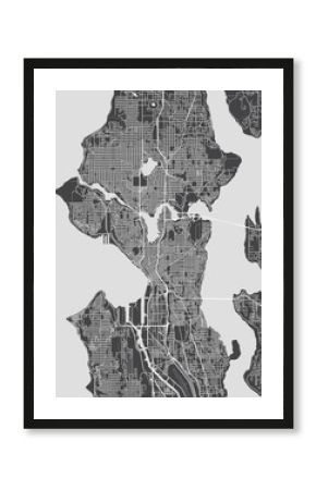 City map Seattle, monochrome detailed plan, vector illustration