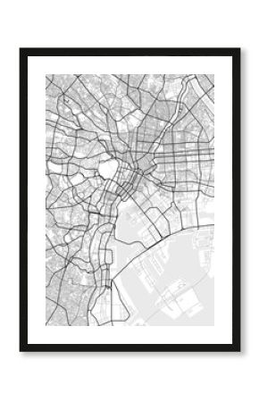 Wektorowa mapa miasta Tokio w czarny i biały
